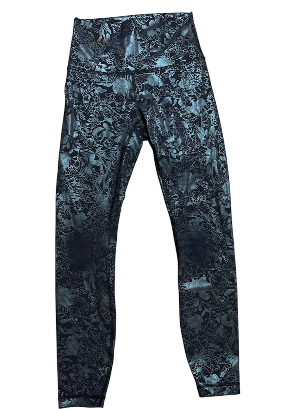 Lululemon Black Metallic Floral Iridescent Foil High Rise Leggings size 2